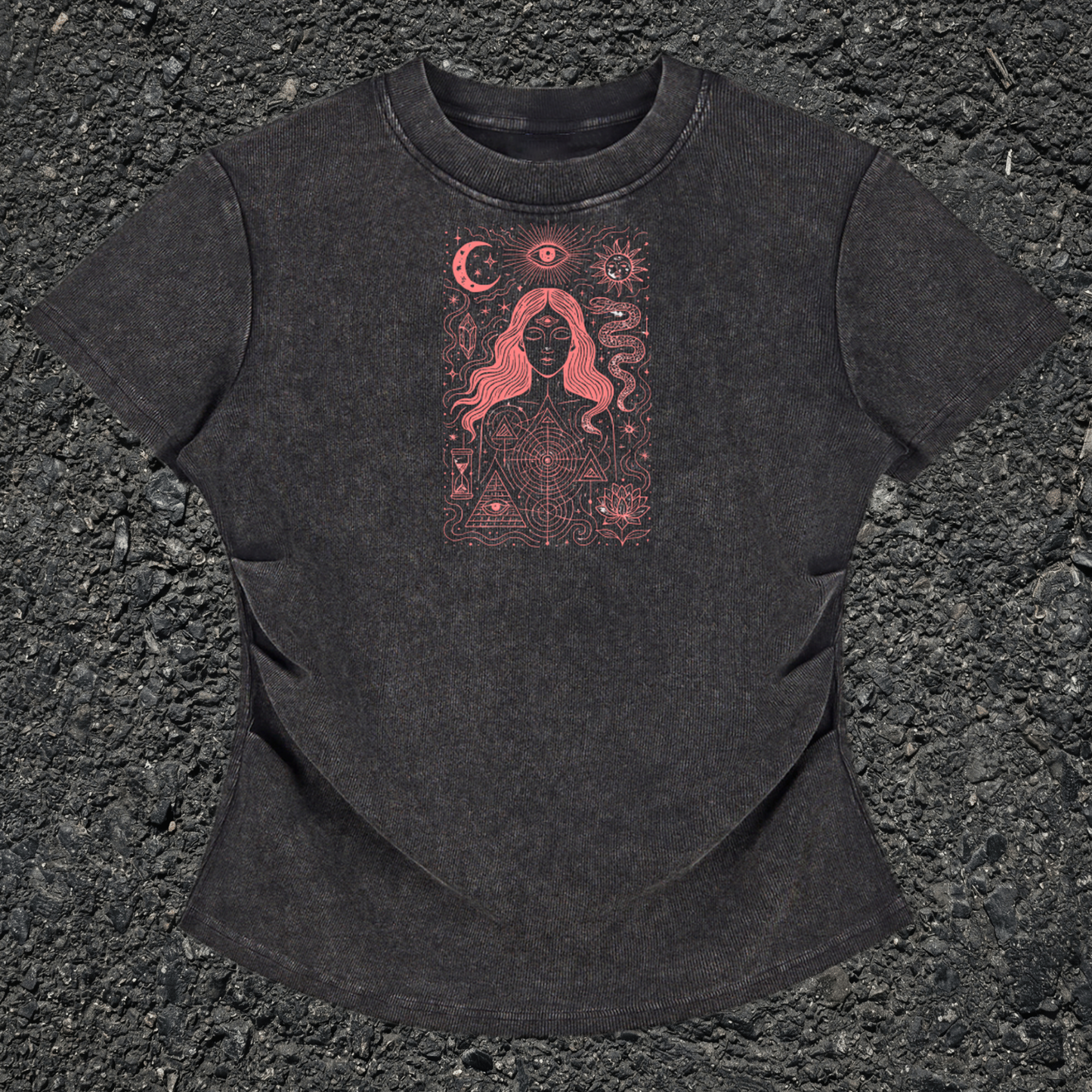 Cosmic Siren - Vintaged-Wash Bodycon Cotton T-Shirt