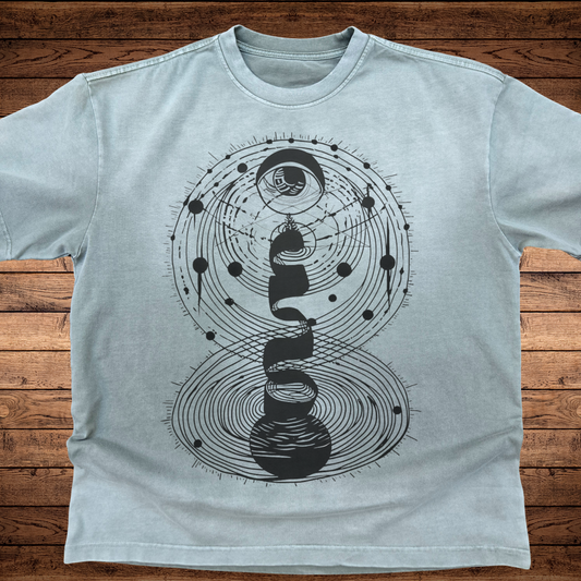 Cosmic Connection - Ultra-Heavyweight Vintage Washed Oversized T-Shirt - 300 GSM - back view