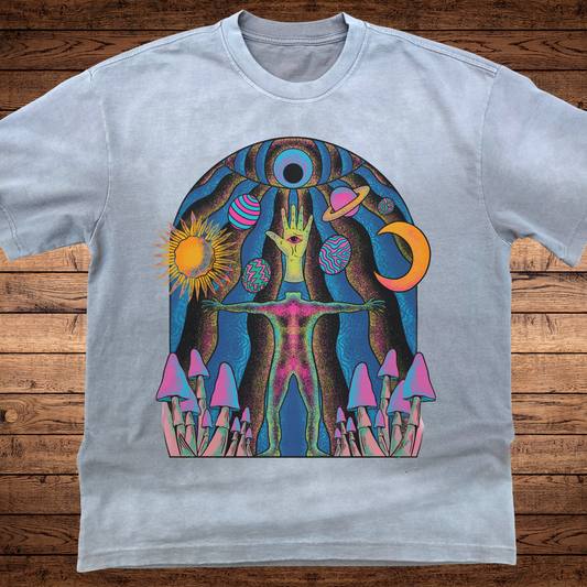 Self-Actualized Ultra-Heavyweight Vintage Washed Oversized T-Shirt 300 GSM - flat lay product photography