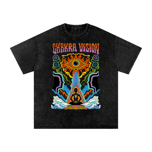 Chakra Vision - Snow Wash Oversized Heavyweight Tee - back view