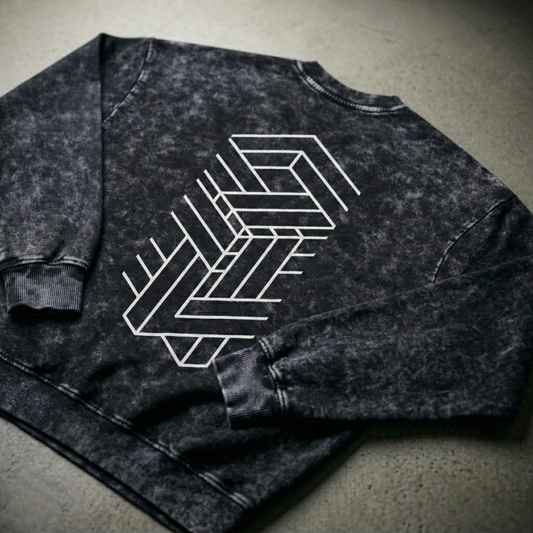 Paradigm Snow Washed Hand-Frayed Heavyweight Sweatshirt NEW - back graphic design view