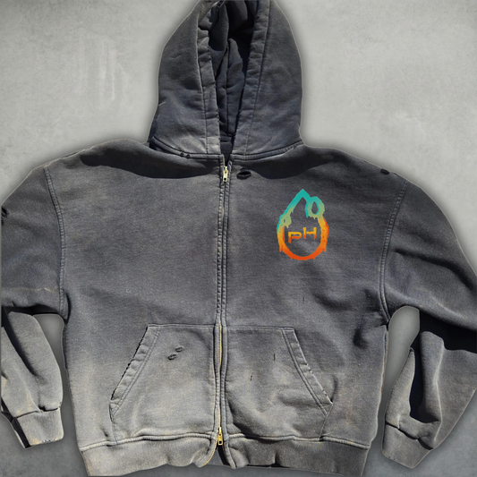 Cosmic Connection - Ultra Heavyweight Post-Apocalyptic Aesthetic Hand-Frayed Monkey Washed Zip Hoodie - back view