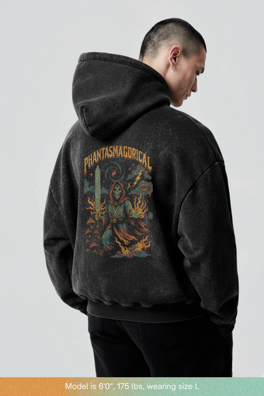 Arcane Inferno - Snow Washed Loose Cotton Hoodie - back view