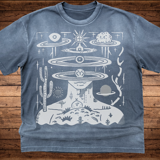 Spaced Out Ultra-Heavyweight Vintage Washed Oversized T-Shirt 300 GSM - back graphic design view