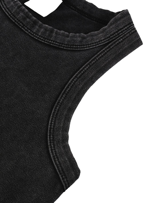 Close-up of armhole and neckline stitching on Dimensional Drift Femme snow wash tank