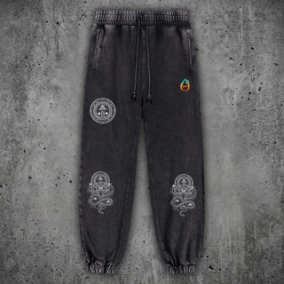 DMT.exe snow wash heavyweight jogger sweatpants in black with a tapered, cuffed ankle