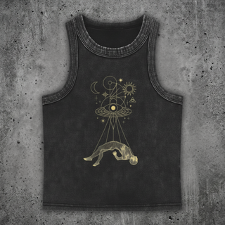 Dimensional Drift femme snow wash tank on dark concrete, Phantasmagorical Women's collection