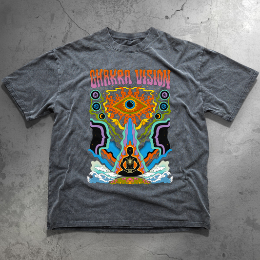Chakra Vision - Fluffy Vintage Washed Relaxed fit T-Shirt (NEW) - T-Shirt heavyweight vintage washed tee by Phantasmagorical