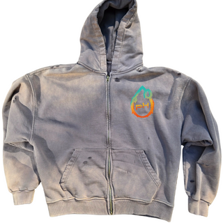 Cosmic Connection Zip Hoodie front flat lay with gradient pH logo light gray distressed wash