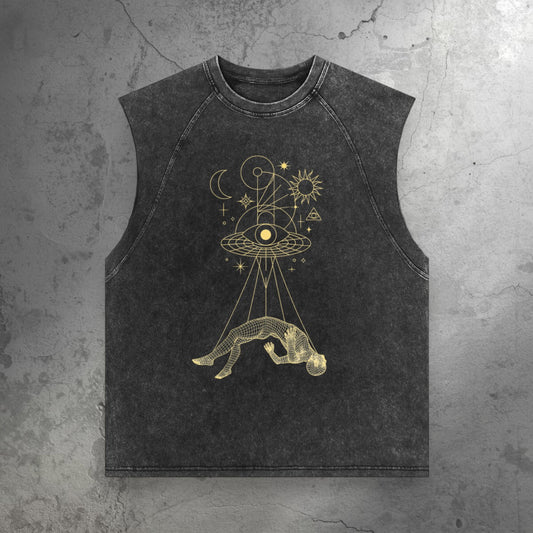 Dimensional Drift - Snow Washed Raw Hem Tank Top - Tank Top by Phantasmagorical