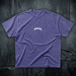Front view of the Third Eye Mycelium snow wash oversized t-shirt in Purple Haze with a small white Phantasmagorical script chest print