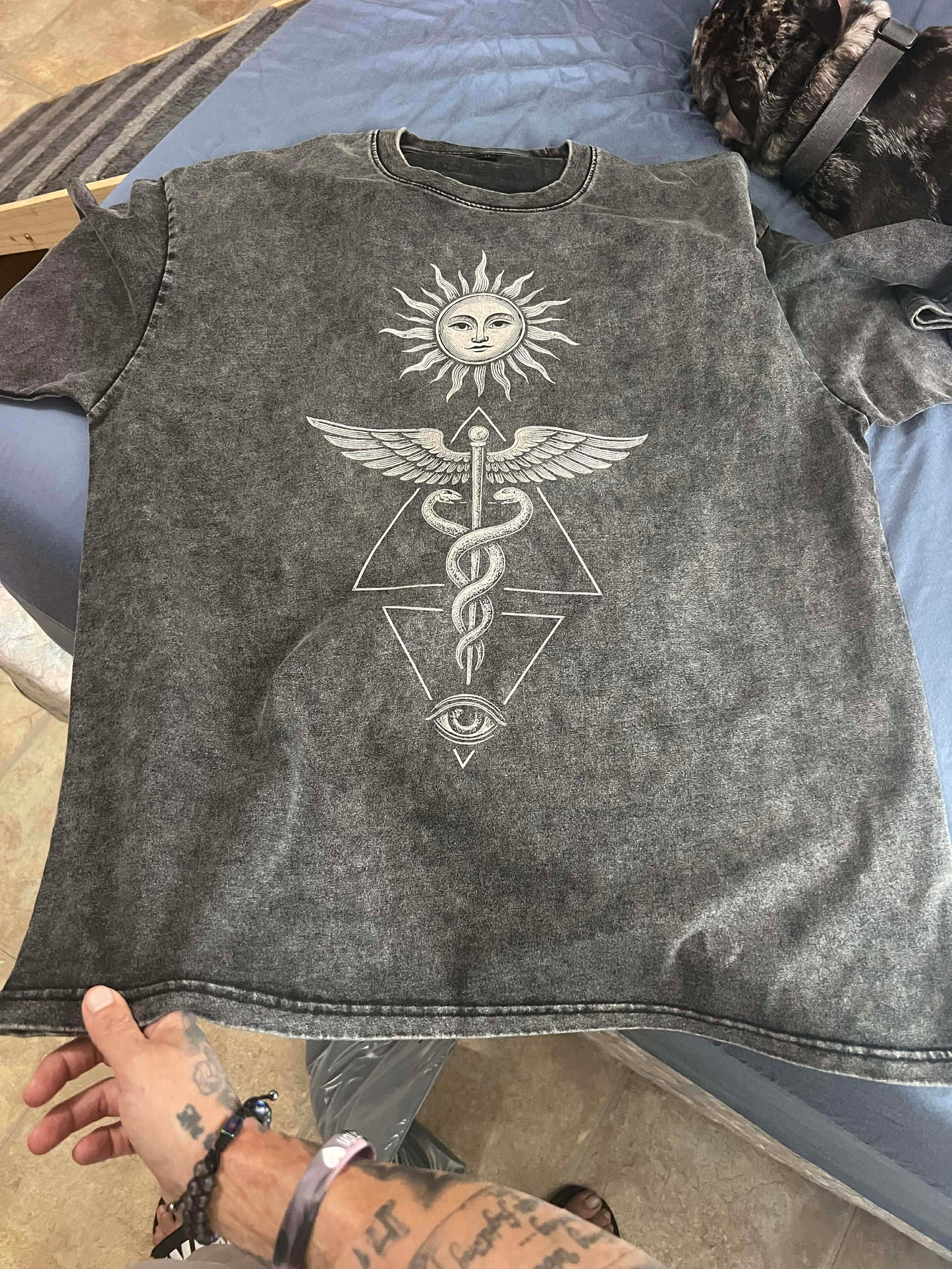 Pink snow wash Inner Alchemy tee with graphic by Phantasmagorical