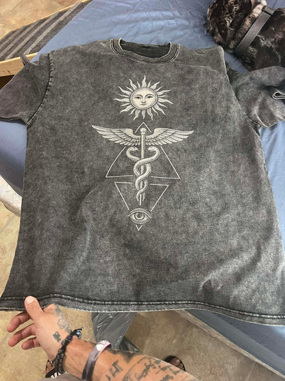 Pink snow wash Inner Alchemy tee with graphic by Phantasmagorical