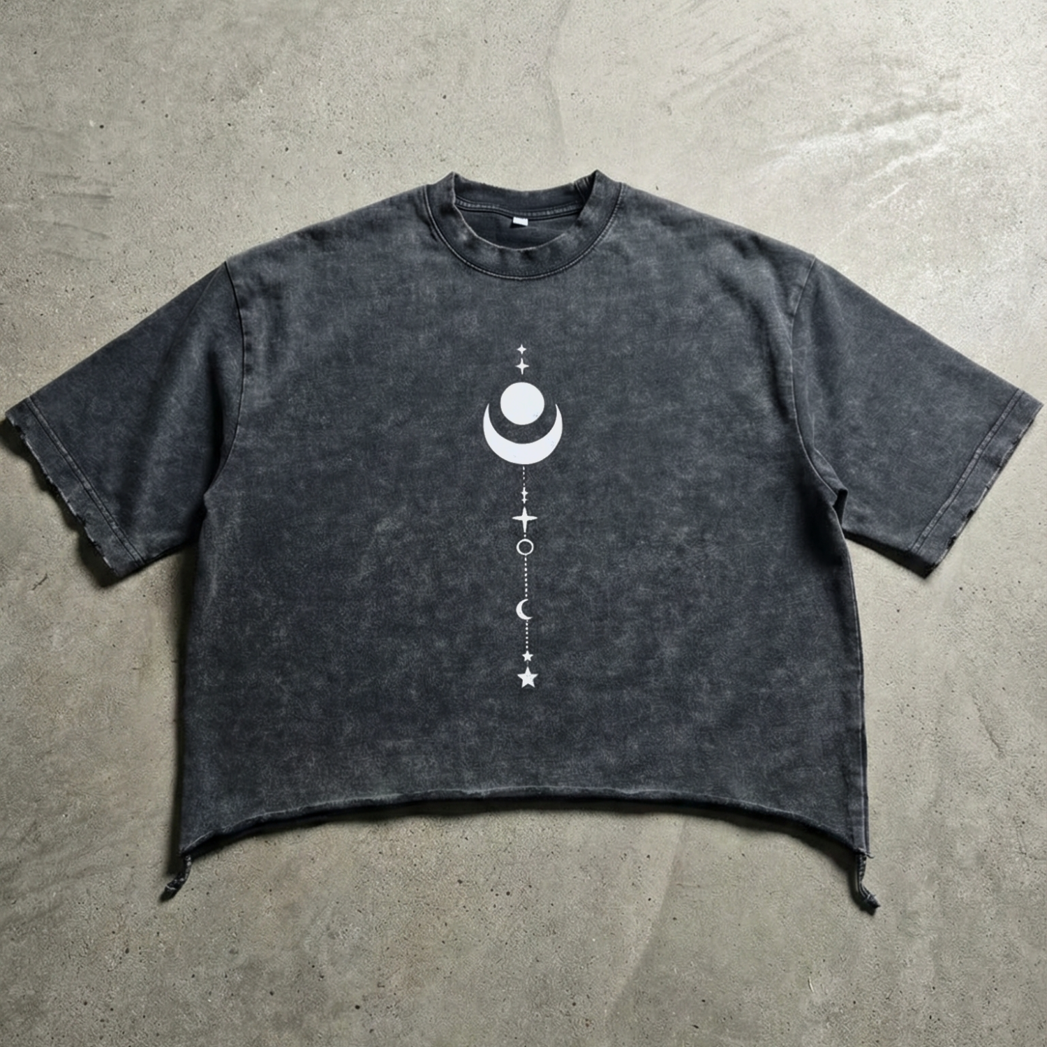 Existential - Snow Wash Raw-Hem Boxy Ultra-Heavyweight T-shirt (NEW) - detail shot