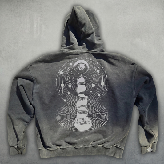 Cosmic Connection - Ultra Heavyweight Post-Apocalyptic Aesthetic Hand-Frayed Monkey Washed Zip Hoodie - Hoodie psychedelic streetwear hoodie by Phantasmagorical
