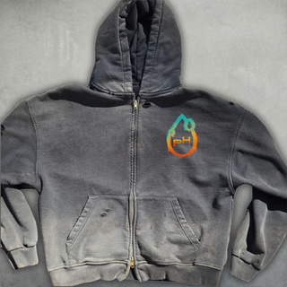 Cosmic Connection Zip Hoodie front view with pH flame logo distressed gray