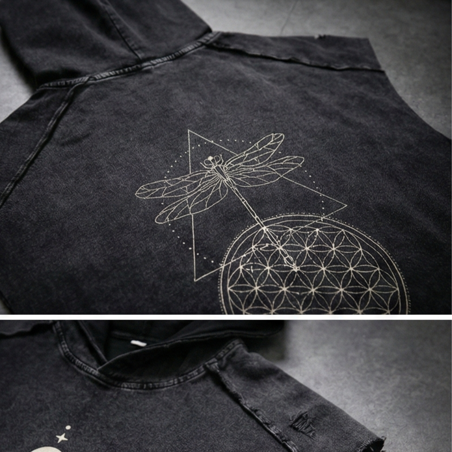 Existential - Snow Washed Boxy Hooded Tank Top - detail shot
