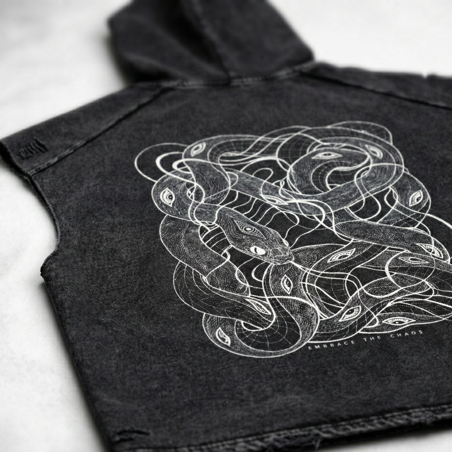 Embrace The Chaos - Snow Washed Boxy Hooded Tank Top - detail shot