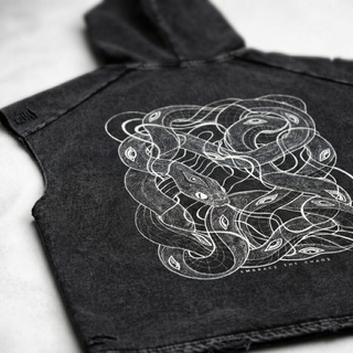Embrace The Chaos - Snow Washed Boxy Hooded Tank Top - detail shot