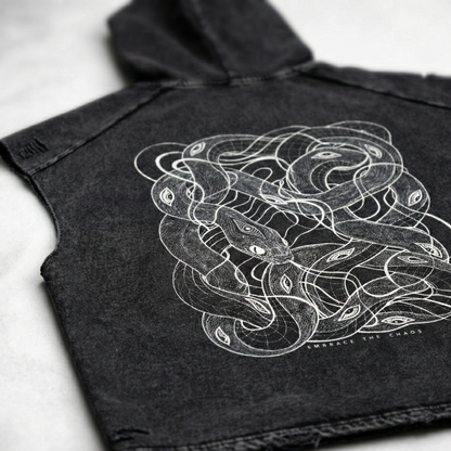 Embrace The Chaos - Snow Washed Boxy Hooded Tank Top - detail shot