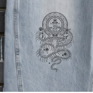 DMT.exe barrel leg jeans detail - Phantasmagorical Sacred Collection heavyweight denim