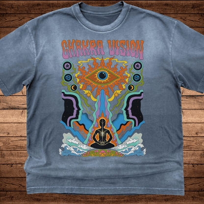Chakra Vision - Ultra - Heavyweight Vintage Washed Oversized T-Shirt - 300 GSM (Front design) - Phantasmagorical