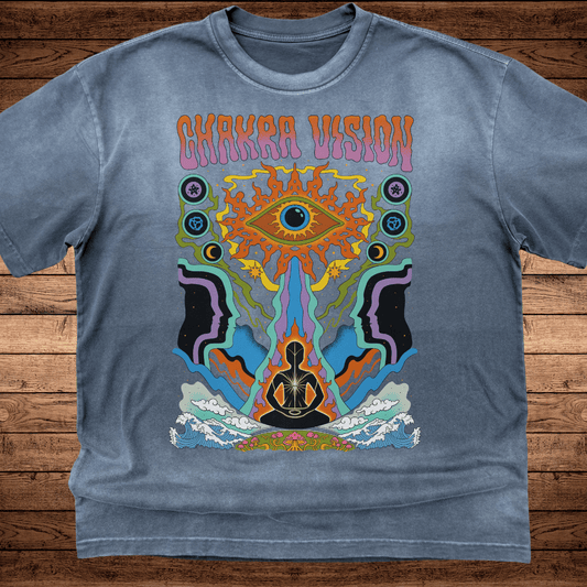 Chakra Vision - Ultra - Heavyweight Vintage Washed Oversized T-Shirt - 300 GSM (Front design) - Phantasmagorical
