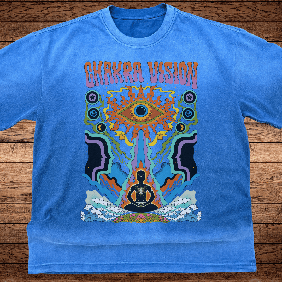 Chakra Vision - Ultra - Heavyweight Vintage Washed Oversized T-Shirt - 300 GSM (Front design) - Phantasmagorical