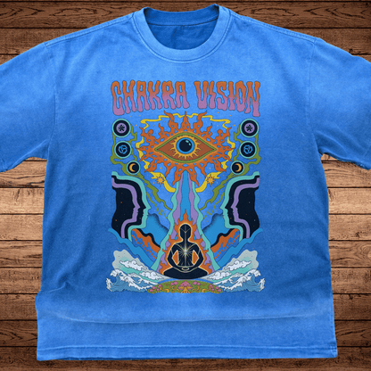 Chakra Vision - Ultra - Heavyweight Vintage Washed Oversized T-Shirt - 300 GSM (Front design) - Phantasmagorical