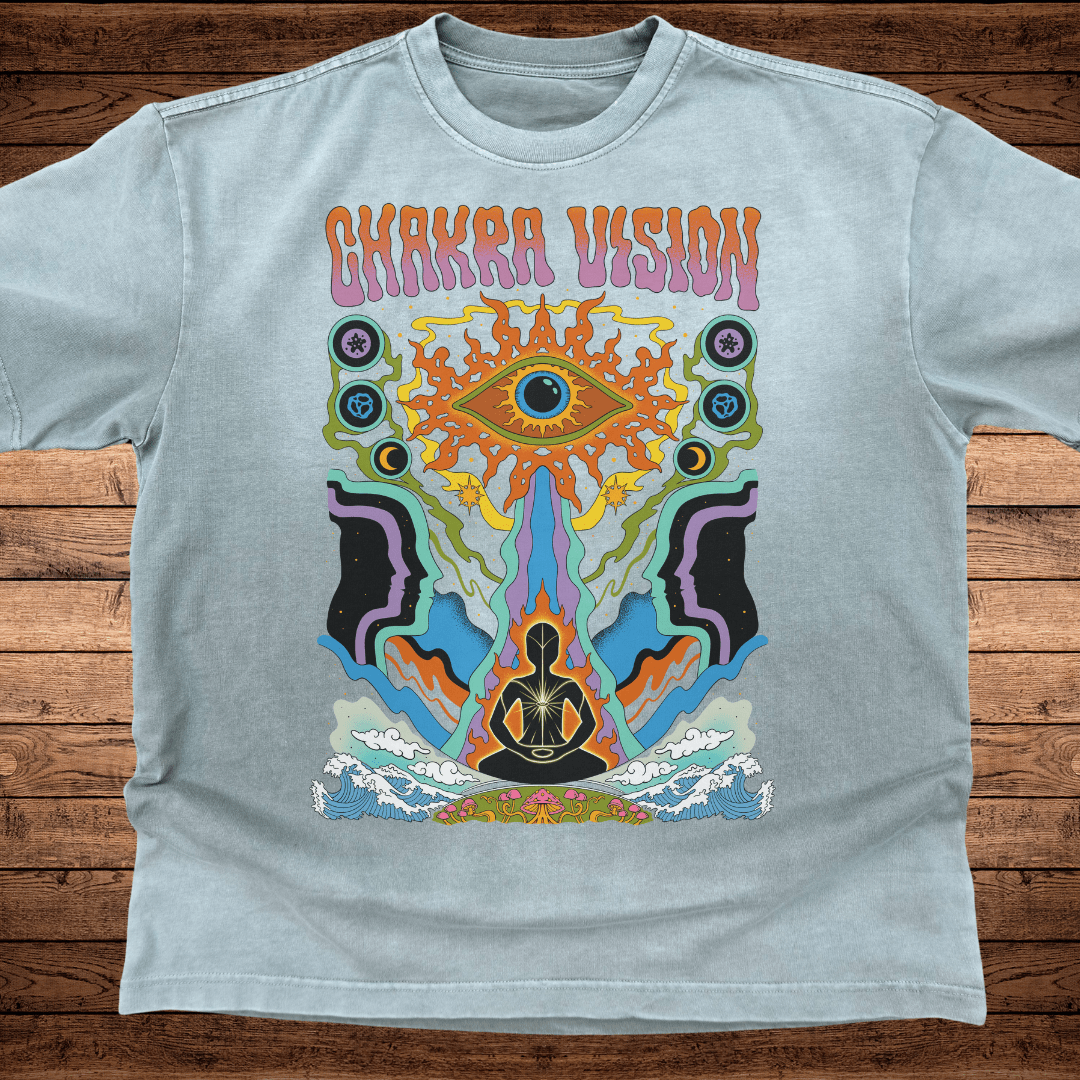 Chakra Vision - Ultra - Heavyweight Vintage Washed Oversized T-Shirt - 300 GSM (Front design) - Phantasmagorical