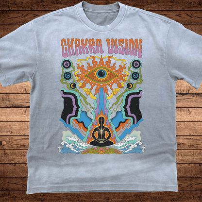 Chakra Vision - Ultra - Heavyweight Vintage Washed Oversized T-Shirt - 300 GSM (Front design) - Phantasmagorical
