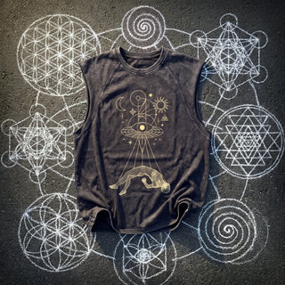 Dimensional Drift Snow Washed Raw Hem Tank Top in Black, front view