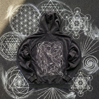 Embrace The Chaos Snow Washed Hoodie in Black Beauty, back view