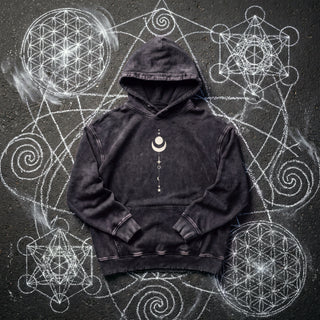 Existential Snow Wash Hand-Frayed Heavyweight Hoodie in Black, front view