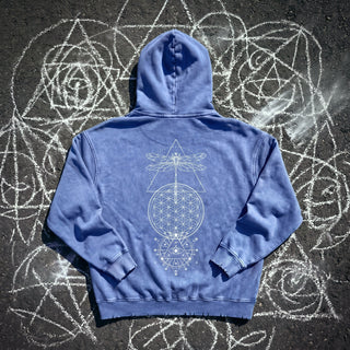 Existential Snow Wash Hand-Frayed Heavyweight Hoodie in Royal Blue, back view