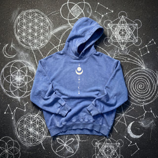 Existential Snow Wash Hand-Frayed Heavyweight Hoodie in Royal Blue, front view