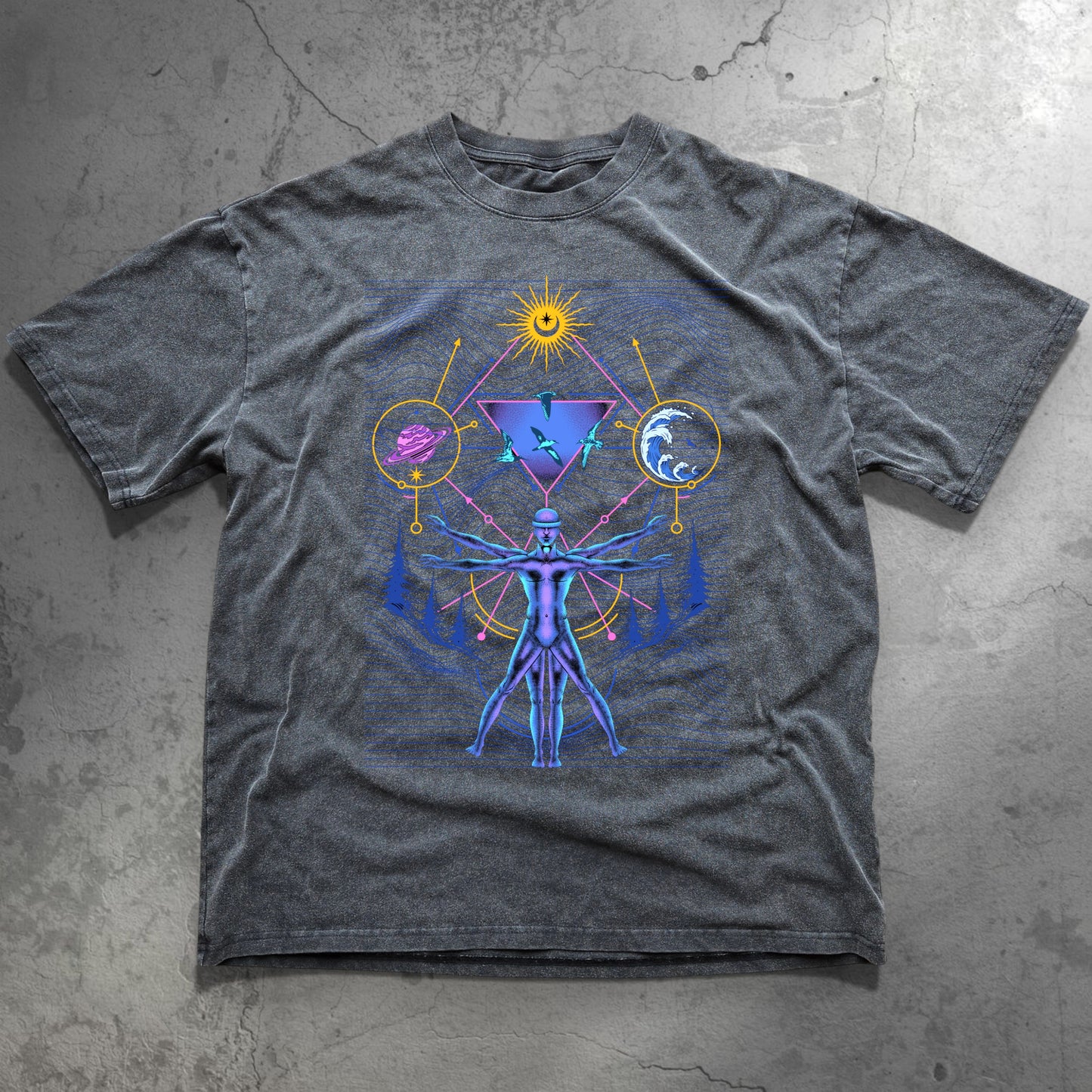 Interconnected - Fluffy Vintage Heavyweight T-Shirt - back view