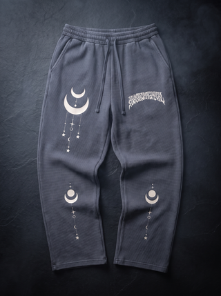Existential Mineral Wash Waffle Knit Sweatpants, Gray Blue, studio flat lay v2