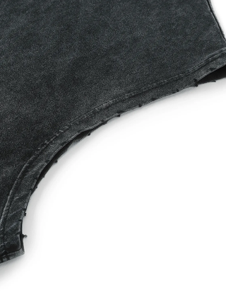 Snow washed frayed hem tank top detail, hand-frayed armhole and raw hem construction - view 6