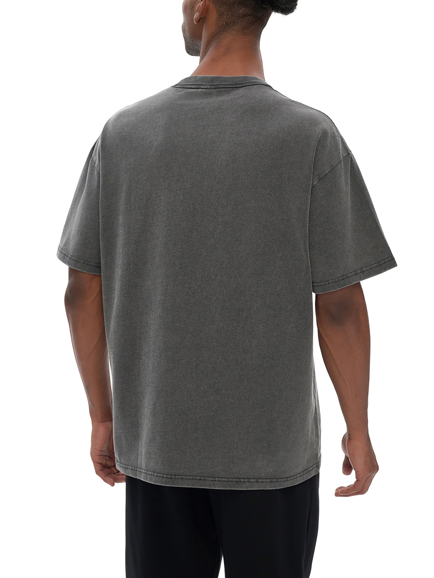 Back view of Dimensional Drift charcoal vintage tee showing plain back