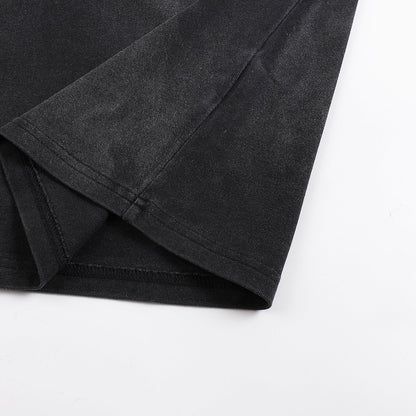 Void Eclipse tee layered hem with side split vent detail on 280 GSM washed black fabric