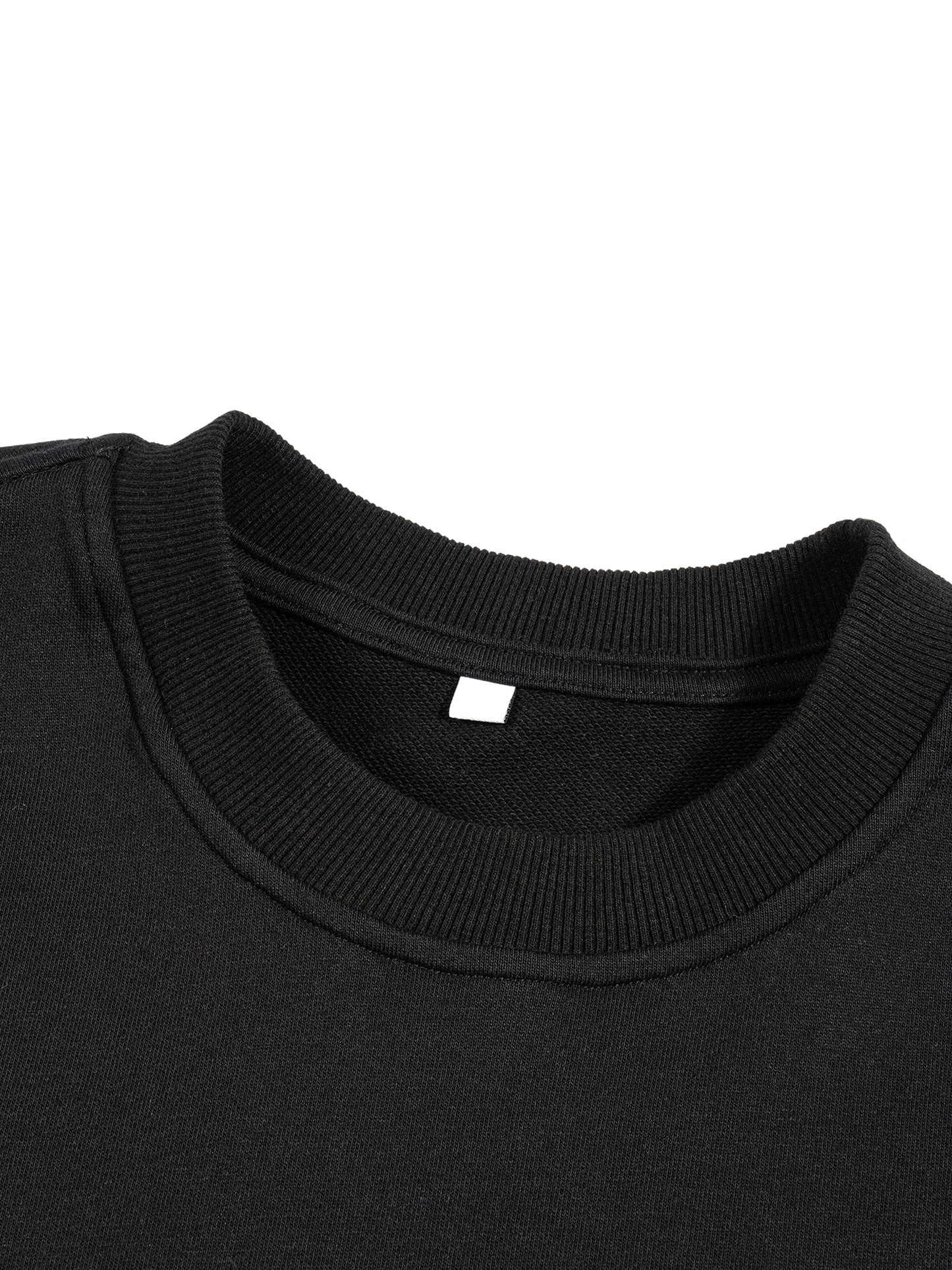 Close up detail of the DMT.exe limited edition graphic print on a heavy duty 340 GSM black French terry cotton blend fabric.