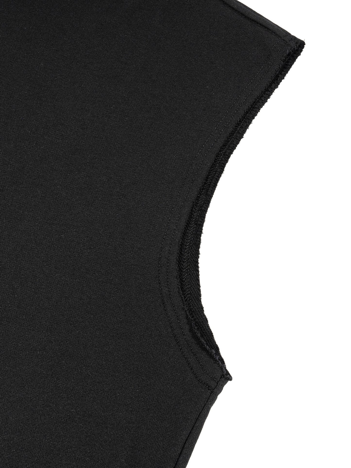 Close up detail of the DMT.exe limited edition graphic print on a heavy duty 340 GSM black French terry cotton blend fabric.