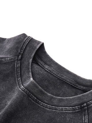 Neckline detail of Dimensional Drift snow wash raw hem tank on white background