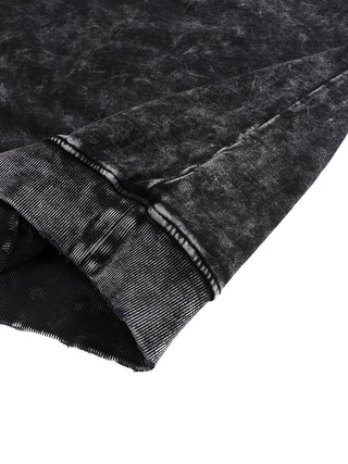 Close-up of black snow wash Paradigm sweatshirt hem showing hand-frayed edge detail