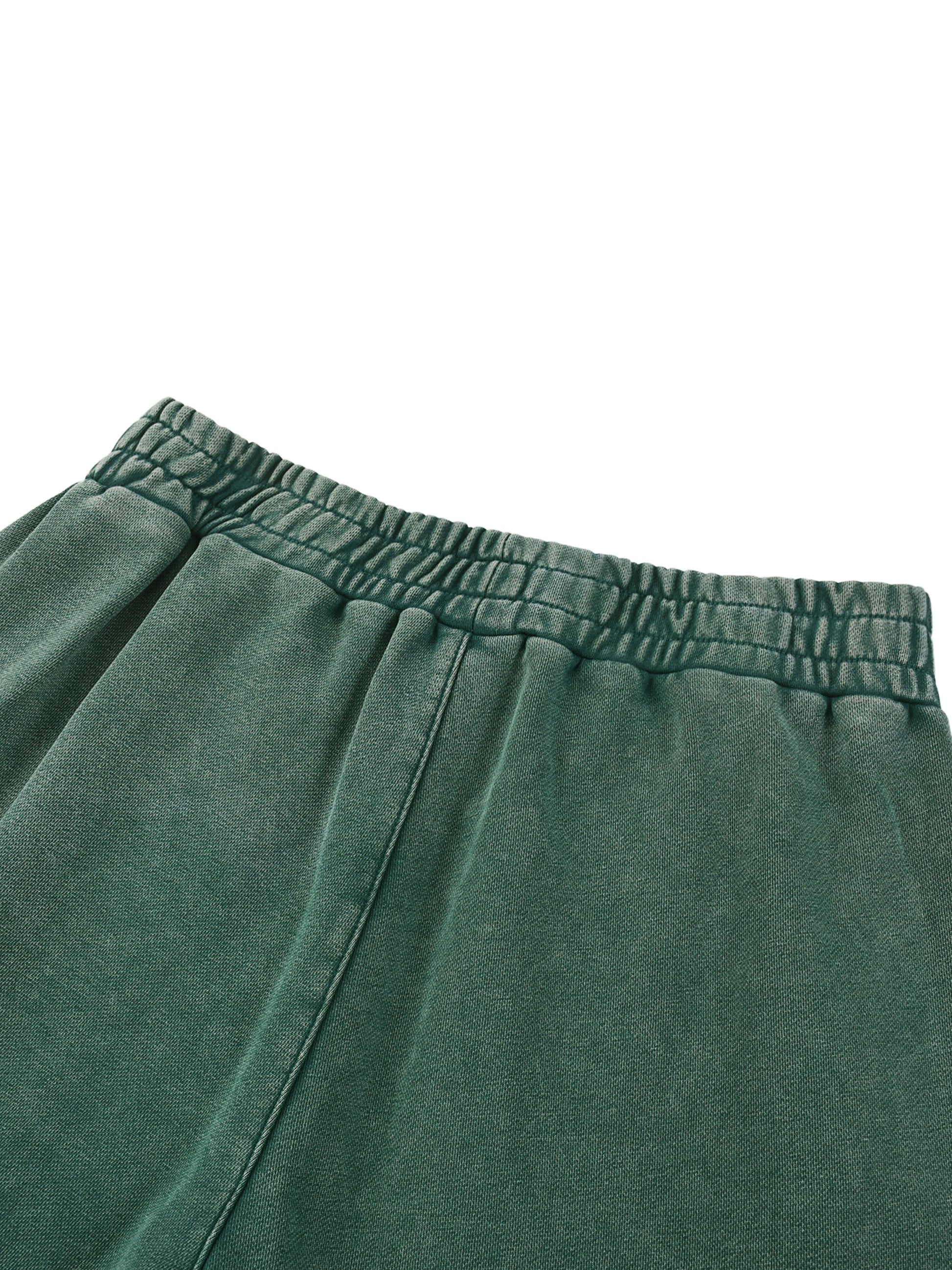 Paradigm snow wash jogger close-up of green elastic waistband stitching detail