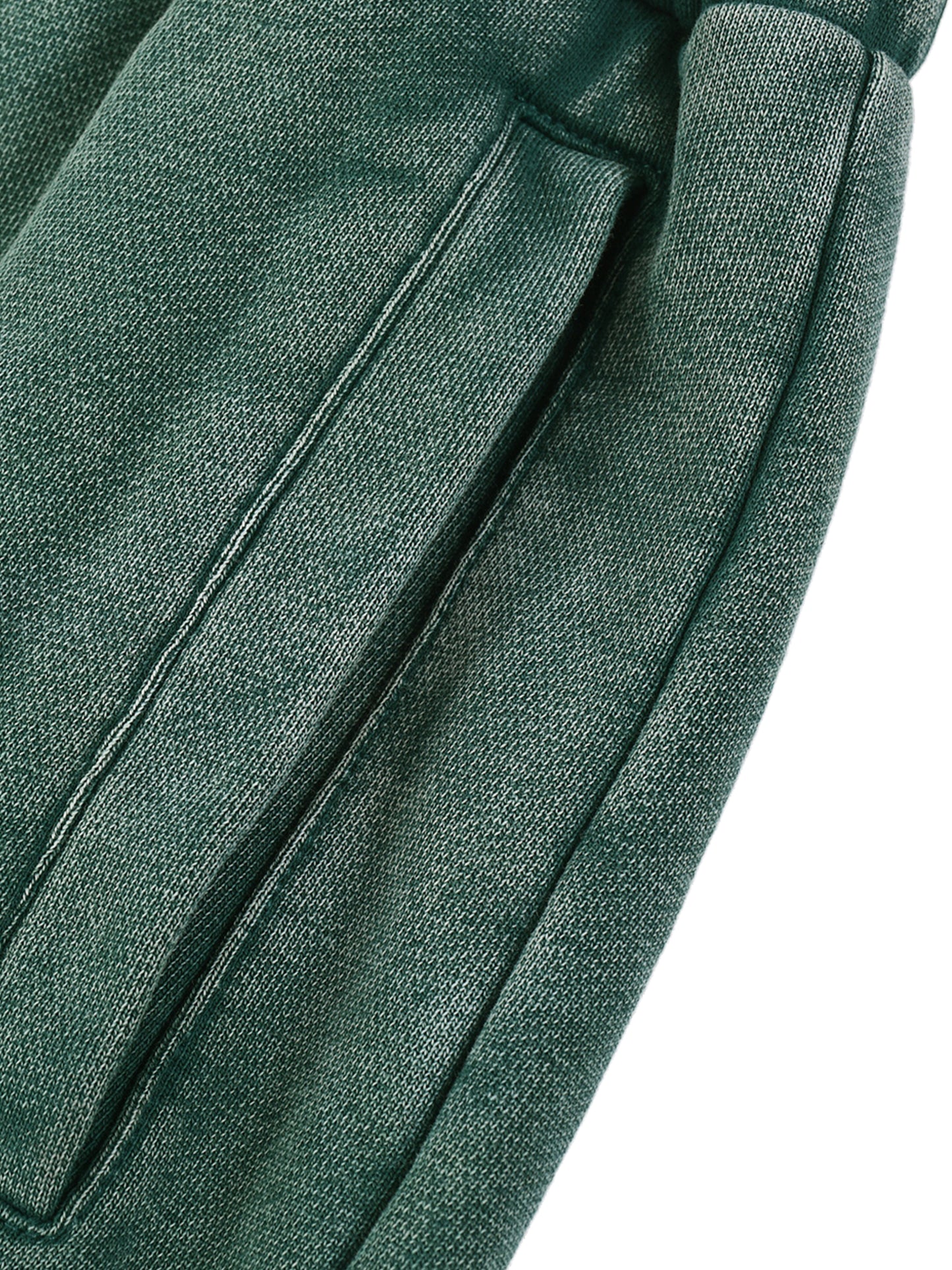 Paradigm snow wash jogger close-up of green fabric seam detail