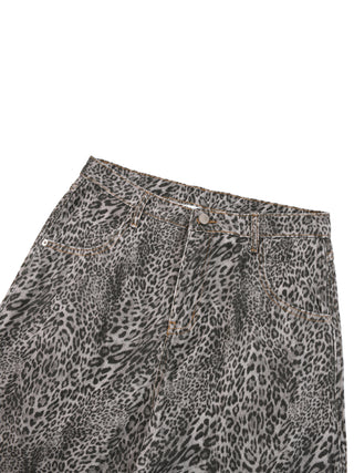 Existential - Unisex Vintage Wash Leopard Wide Leg Jeans