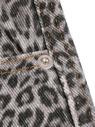 Existential - Unisex Vintage Wash Leopard Wide Leg Jeans