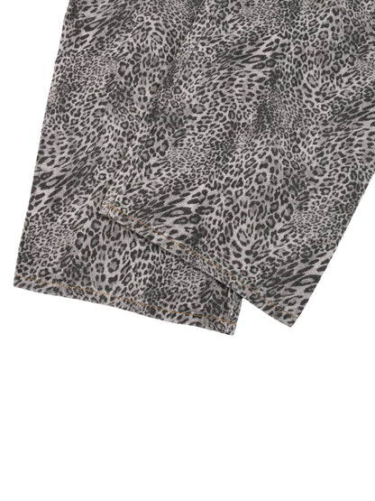 Existential - Unisex Vintage Wash Leopard Wide Leg Jeans